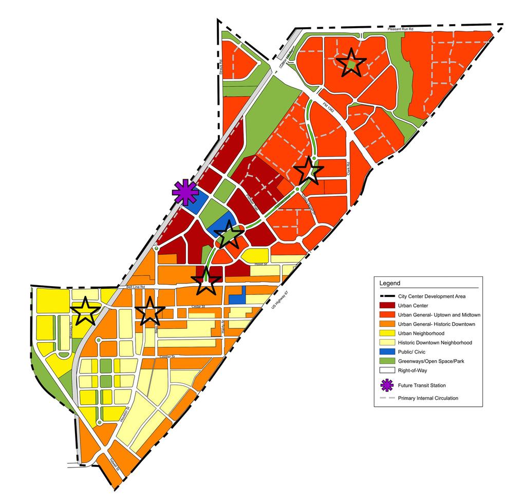 Land Use/Urban Form Refinement To better address market demands and maximize the potential of the City Center, several modifications were made to the City Center Vision Plan.