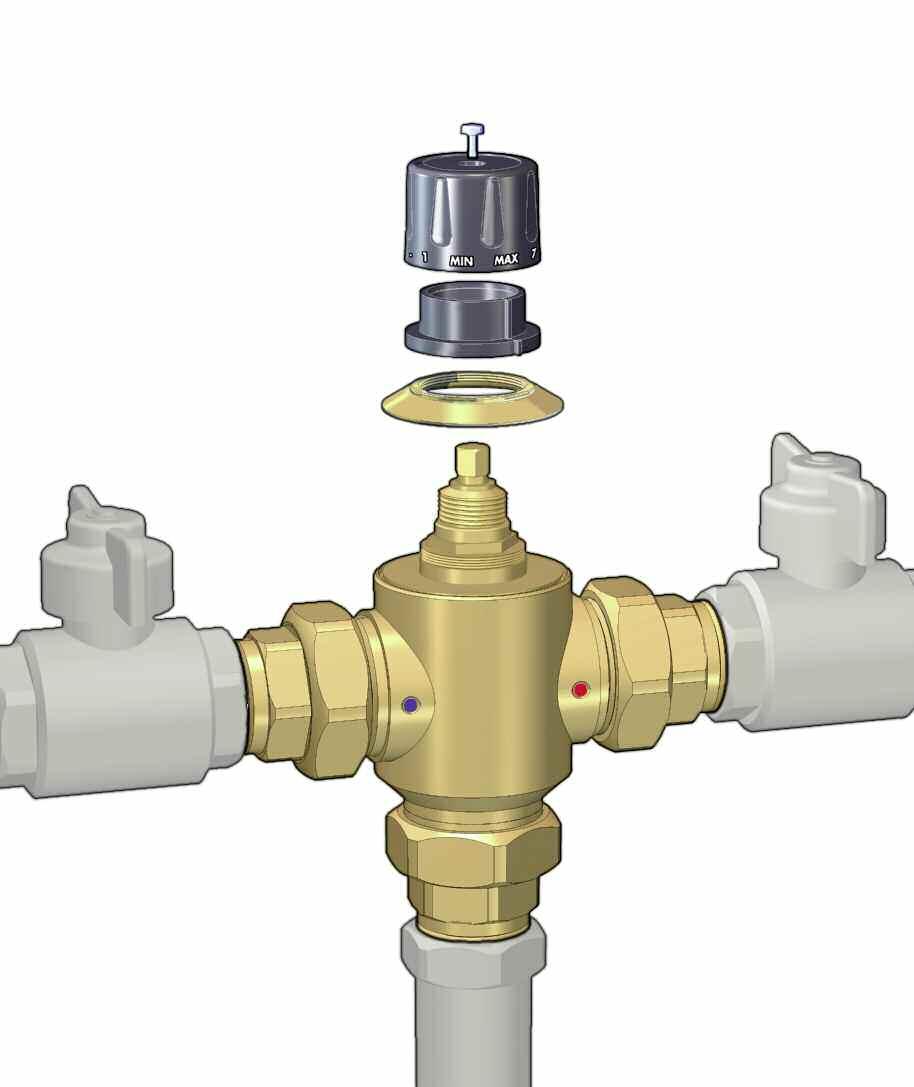 Use Caleffi series thermostatic mixing valves are designed to be installed at the hot water heater (SSE 7 models) or at the point of distribution (SSE 7 models).