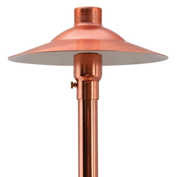 This fixture is adjustable which allows the flexibility to illuminate an area from approximately 14 to 18 in diameter. The standard copper finish will weather in time to a patina of Verdegris finish.