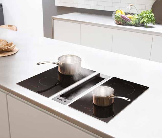 114-115 Black Glass with Stainless Steel --Illuminated touch controls --For use with gas or electric hobs --Perimetrical extraction for reduced noise and increased pressure resulting in improved