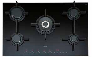 TOUCH CONTROL GAS-ON-GLASS HOBS C981G w:790mm Black Glass --Touch control --9 Level digital power display for each zone --End of cooking timer --Child safety lock --Residual heat indicators --Flame
