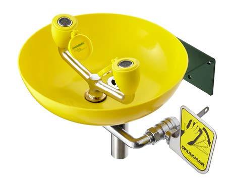 TRADITIONAL EYEWASH TRADITIONAL EYEWASH Wall-mounted eyewash with two, highly visible aerated spray heads. Featuring a highly visible, yellow plastic or corrosion-resistant stainless steel bowl.
