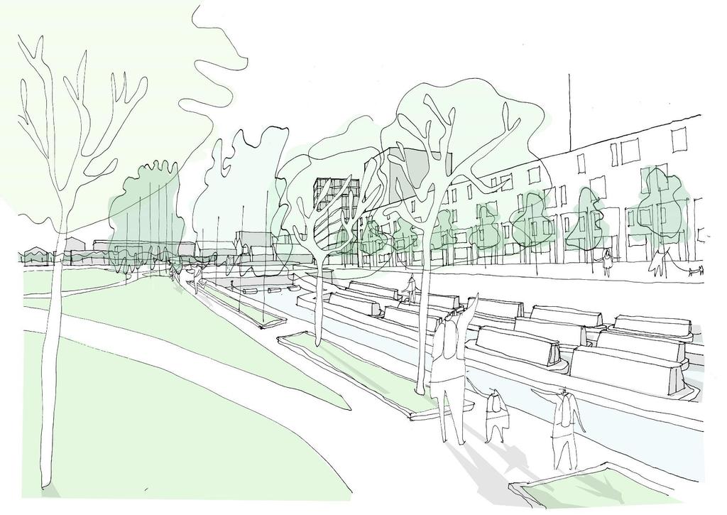 Sketch View A, Three Mills Green north Proposed View 5.16 The canal and boats will remain the main aspects of this view.