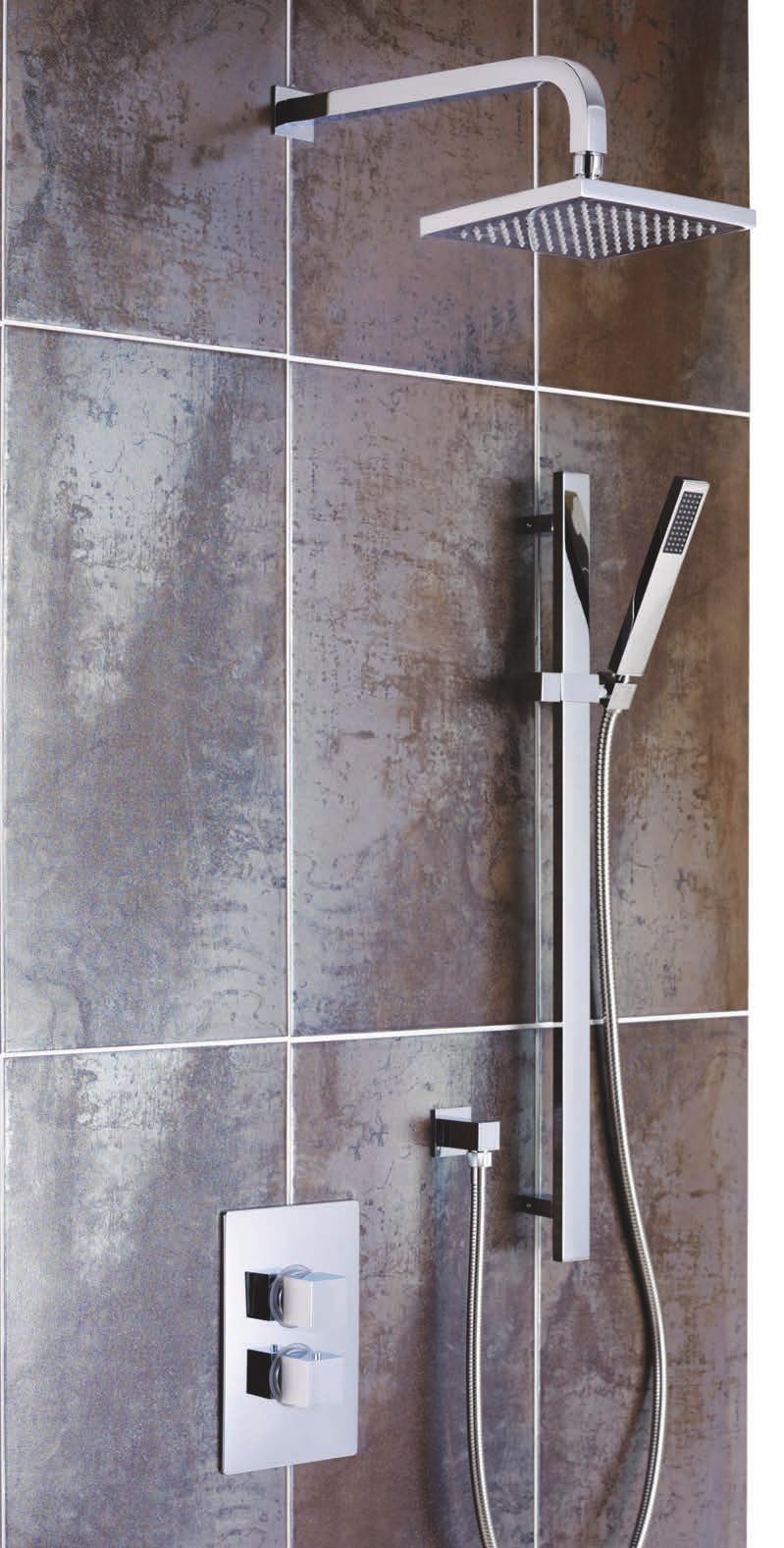 THERMOSTATIC SHOWER VALVE WITH OVERHEAD SHOWER ARM, SQUARE ROSE AND SLIDING RAIL KIT