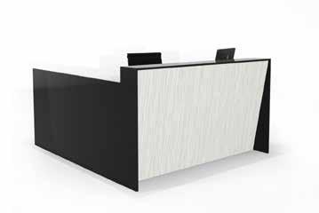 side panels and desk top. The Vertex is our newest design in reception desks and comes with an open front face with mitred aluminium Front panel dark Ebony.