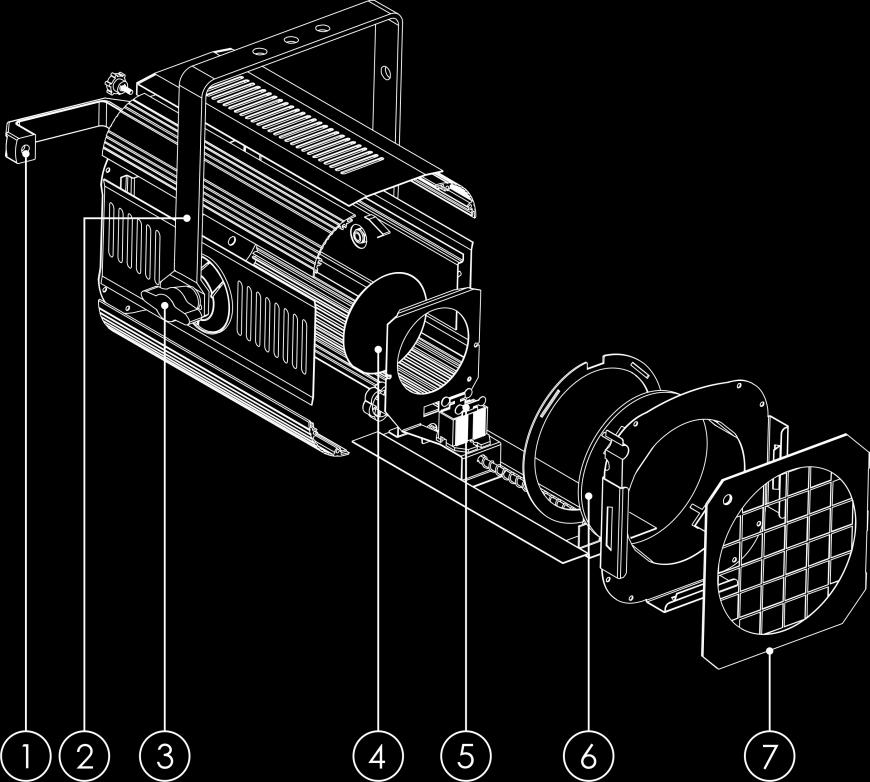 Description of the device Features The StageBeam 650/1000W Fresnel is a theatre spot with high output. It is equipped with a GX9.5 ceramic lamp socket, suitable for 650/1000W lamps.