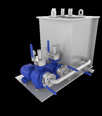 WVSP system consists of one or more screw type vacuum pumps with an integrated macerator on the same shaft generating vacuum.
