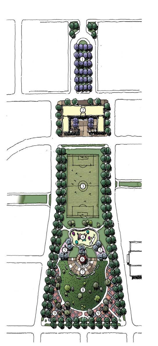 D. Parks Guidelines 1. Central Park The neighborhood park is the primary public open space of the Jordan Downs Community and provides acres of multi-use activities. a. Park entrances and paths shall be accessible to all residents and visitors.