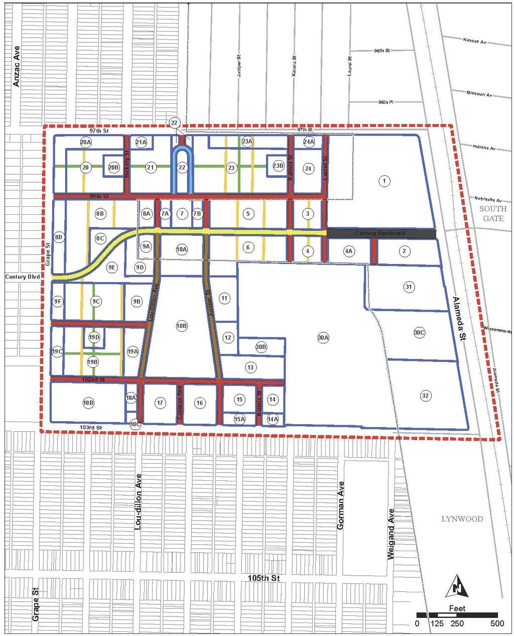 MAP 6: STREET CLASSIFICATIONS MAP JORDAN DOWNS URBAN VILLAGE SPECIFIC PLAN Century Blvd. Extension Mid Block Residential Century Blvd.