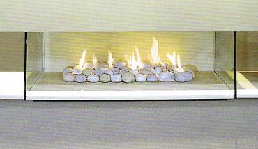 The glass-sided Pure Vision pebble fireplace enables the