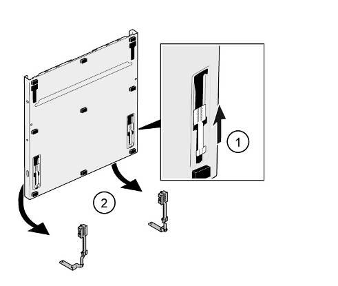 1. Pull outer door slightly away from the appliance. 2. Carefully remove downwards. 1.