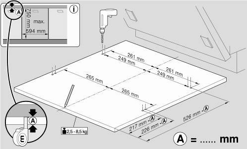 5.19.3 Installing furniture door Dimensions for 86 cm models: When installing the door for the