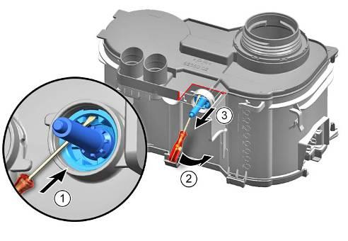 Insert a small screwdriver in the valve position 2. Lever the valve insert carefully loosely 3.