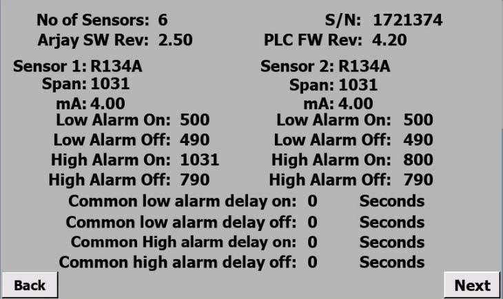DELAY SETUP The low and high alarm delay settings are as follows: Delay ON. This is the time, in seconds, that the relays will delay before activating when the ppm setpoint has been reached.