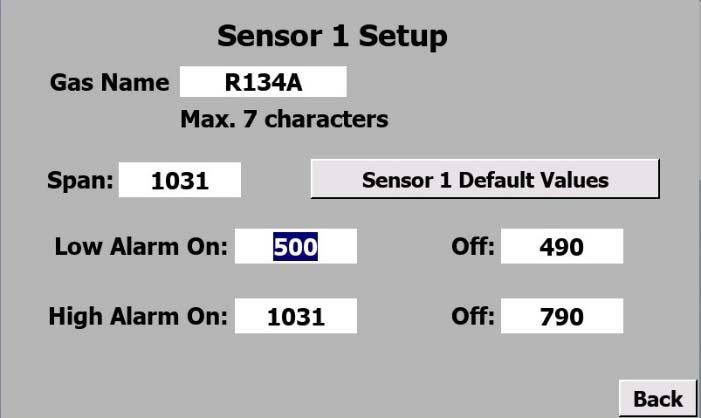 This will show on the main screen adjacent to the ppm concentration. This has been factory set according the sensor shipped with this panel.