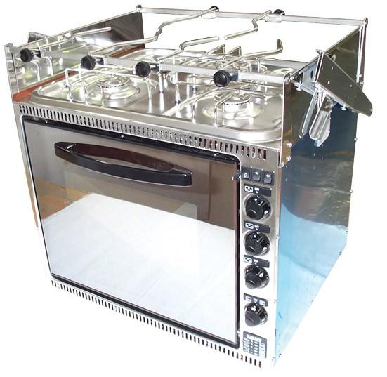 3 BURNER WITH OVEN & GRILL Manufactured from stainless steel. Piezo ignition and flame failure safety to all burners. Oven equipped with rotisserie and light.