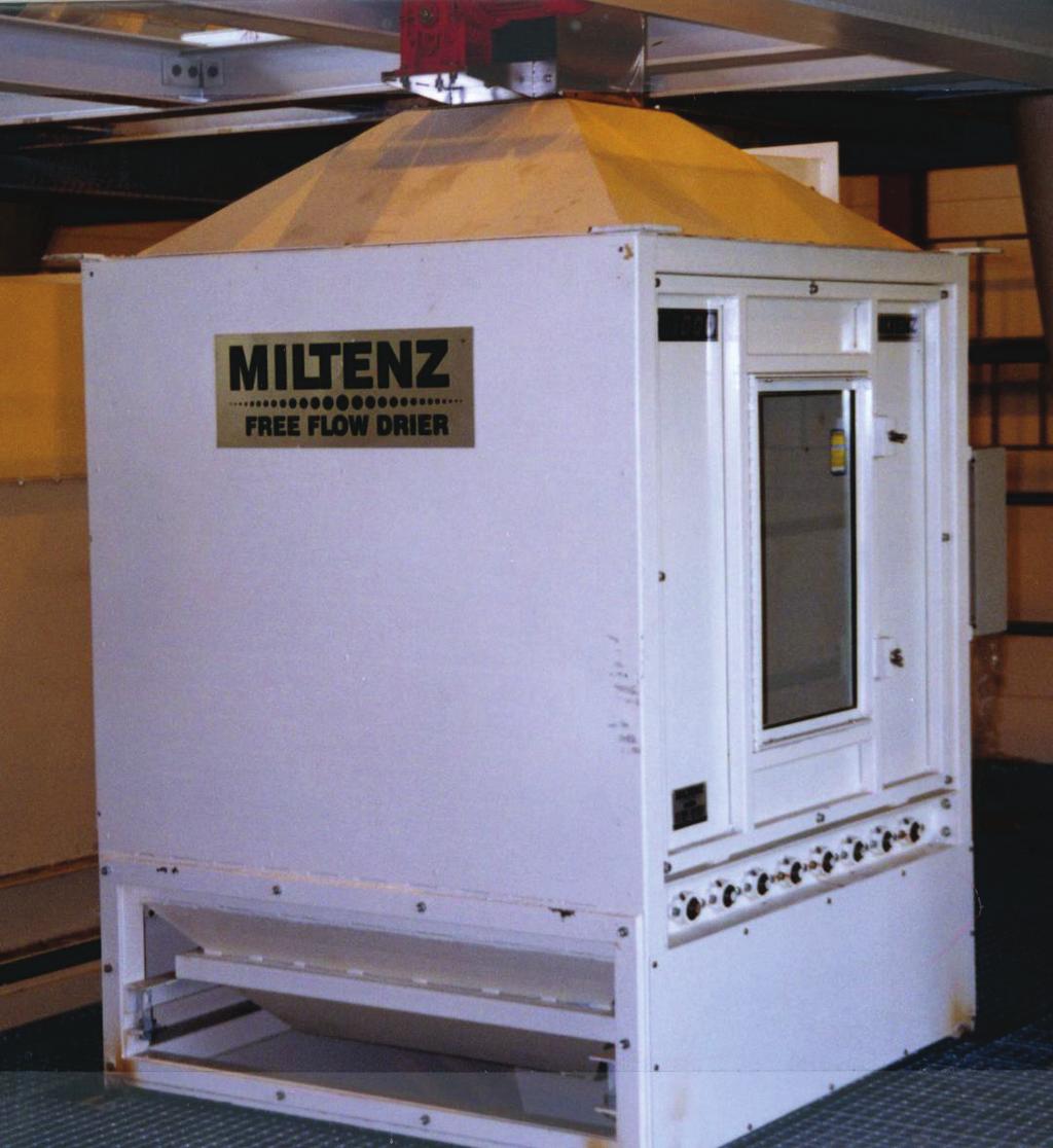 Drier Manufacturer:Miltenz, New Zealand Model:VD 010 Capacity:1500 Kgs/Hr Burner:Rutiomatic 50 RM v.2 Counter flow gas heated drier.
