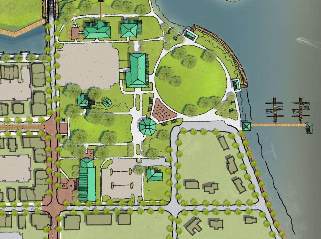 Littoral Plantings Great Lawn Environmental Open Space Swing Pavilions Boardwalk Dock Proposed City Commons Plaza/