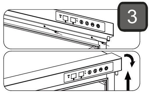 Remove the three screws under the right bottom corner of the cabinet that are used to hold the lower hinge to