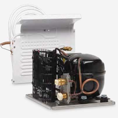 Package 1 includes an L-shaped evaporator for refrigerator capacities up to 100 litres, package 2 uses an O-shaped evaporator for refrigerator capacities up to 130 litres.