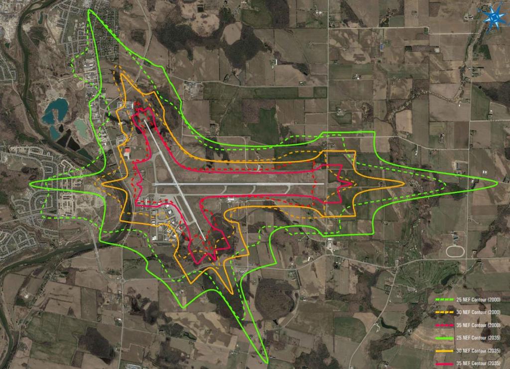 Figure 6: Region of Waterloo International Airport Master Plan Noise Exposure Projection (NEP) Contours (2000 and 2035) 2.4.
