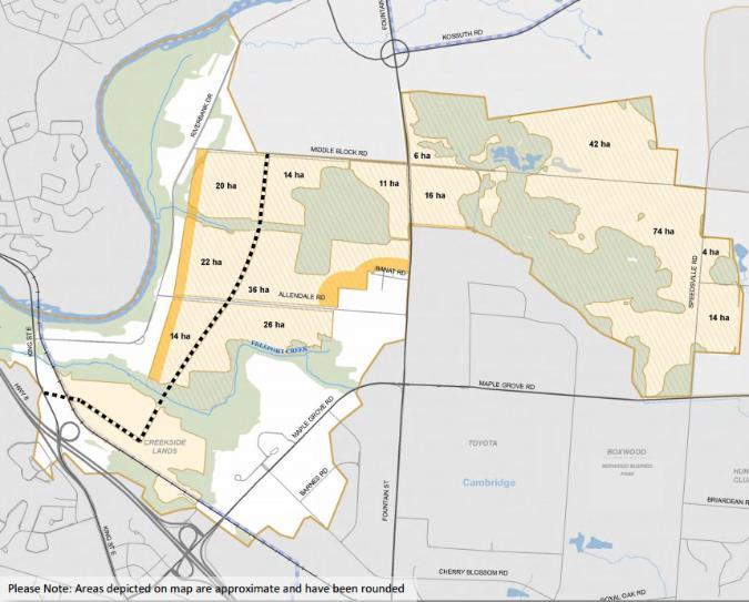 framework. The community plan concept identifies approximately 300 hectares of potentially developable land to accommodate approximately 7,700 employees (Figure 9).