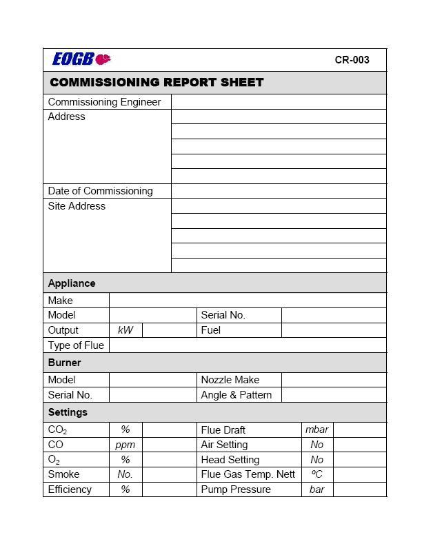Please note: This report sheet must be completed by the Commissioning