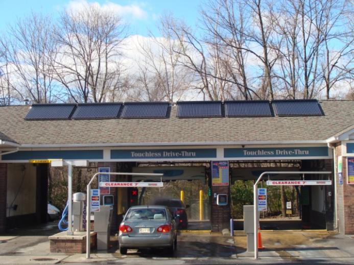 College Park Carwash - Solar Water Heating (Commissioned December 2009) College Park, MD Customer: Skyline Innovations SES Installed (6) 30 tube Apricus Solar panels on a pitched, asphalt shingled