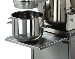Attachable stainless steel funnel Weight without attachments Approx. 120 kg Approx. 175 kg Approx. 147 kg Stainless steel table with a drawer for utensils and pull-out shelf for containers.