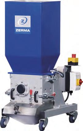 The ZERMA Quick Snap System allows the lower front plate section to be easily removed for granulator cleaning. The lower front plate section is held in position by two sturdy lever clamps.
