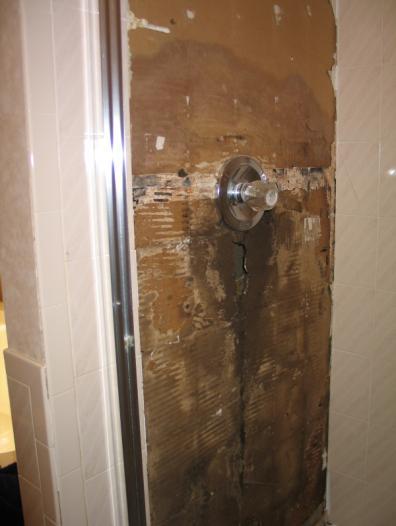 Finding the Leak Before Showing Leaky Shower and Damaged Sheetrock After Showing New Shower Water stains on the family
