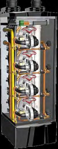 heat exchangers made of 316Ti (titanium) stainless steel that work in cascade mode with unit power at 70 kw. The turndown ratio is up to 1:20.