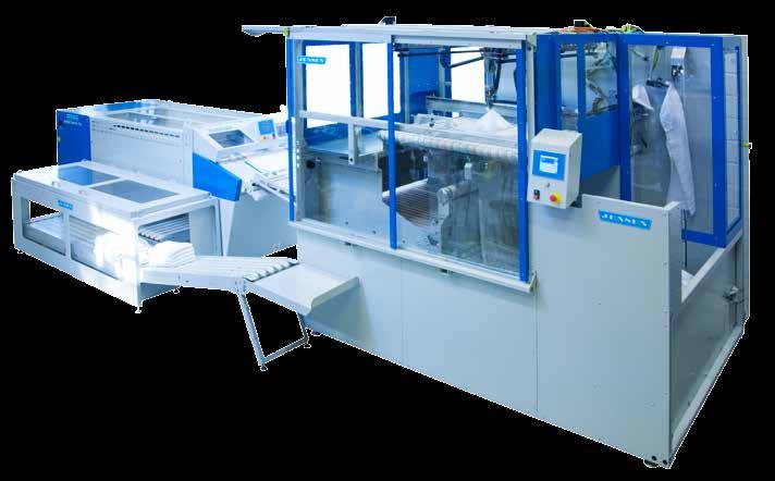 Fully automatic separation, feeding and folding of towels by the JENSEN Evolution Cube combined with the Jenfold Tematic Pro Continuous high production Each of the processing steps are mechanically