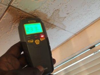 Staining at the ceiling, moisture meter indicated