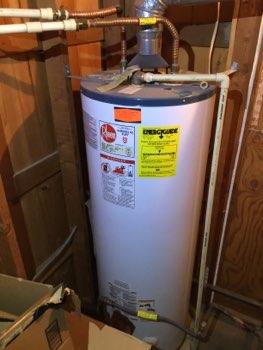 50 gallons Water heater temperature is in excess of 120 degrees, recommend adjustment to prevent accidental scalding.