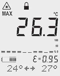 8.3 Display screen Continuous measurement Laser Maximum setting reached Measured temperature Bar display of the last 10