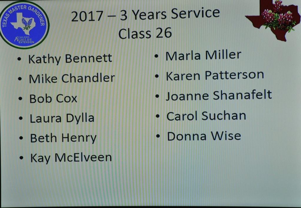 Length of Service Awards Class 13 members Sandra Foss and Terri Virost received their 15 Year Pins Class 19 members receiving 10 Year Pins were Virginia Biggs, Debra Elia, Randee