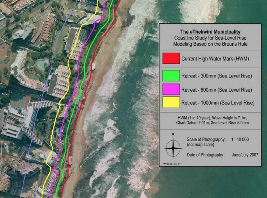 CURRENT CHALLENGES UMHLANGA ROCKS IT CAN ONLY GET WORSE: Recent studies predict sea level increase of between 280 mm and 980 mm on the Durban coastline