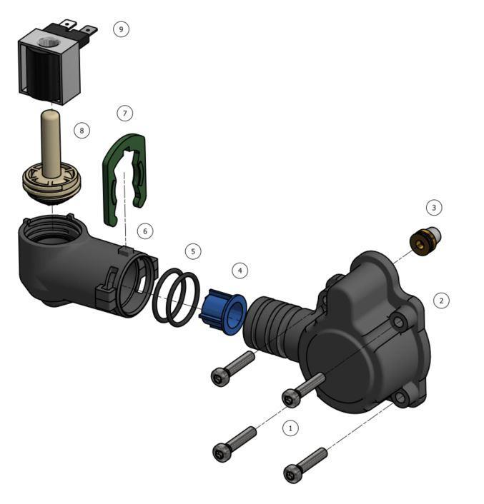 EXPLODED VIEW - VALVE HEAD ASSEMBLY Item PN Description Remark (*) 1 15/222 Screw, valve head 2 74375 Valve head 3 541/300/J Drain flow control 2,6 gpm 4 74371 Filter, drain