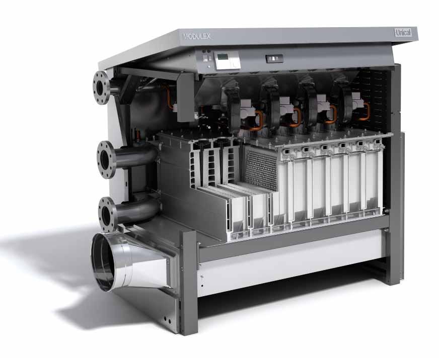 PROFESSIONAL 15 claims MODULAR GAS CONDENSING UNIT EQUIPPED WITH PRIMARY RING and premix modulating Low NO x burners OUTPUT RANGE from 100 to 900 kw and in battery up to 8 units WORKING TEMPERATURE