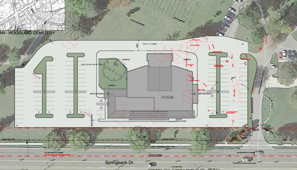 The proposed site for the funeral home facility and its associated parking and landscaping would occupy only a small portion (about 2.