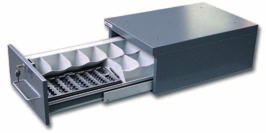 CASHIER DRAWERS The cashier drawer is an installation module. The drawer can be pulled out completely and rolls easily on ball beared slides.