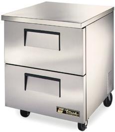 Four-drawer units will hold one 12"Wx18"Dx6"H food storage box (not included) per drawer. 30 1 /8"Dx36"H, including 5" casters. Model# Drawers Cu. Ft. Width HP Wt. 675-318 2 6.