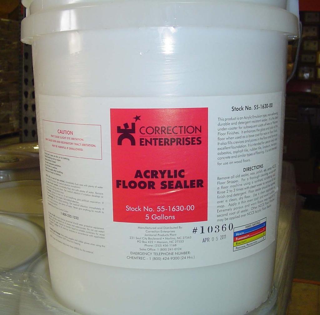 CS1102 = Part Number Floor Sealer = Common Name N.C.C.E. Acrylic Floor Sealer = MSDS Name Used for: Protects tile and terrazzo flooring.
