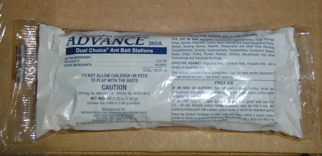 EN0011 = Part Number Ant Bait Stations = Common Name (Order 1 pack to get 4 stations) Advance 360A Dual Choice Ant Bait Stations = MSDS Name Used for: Used for controlling household ant problems.
