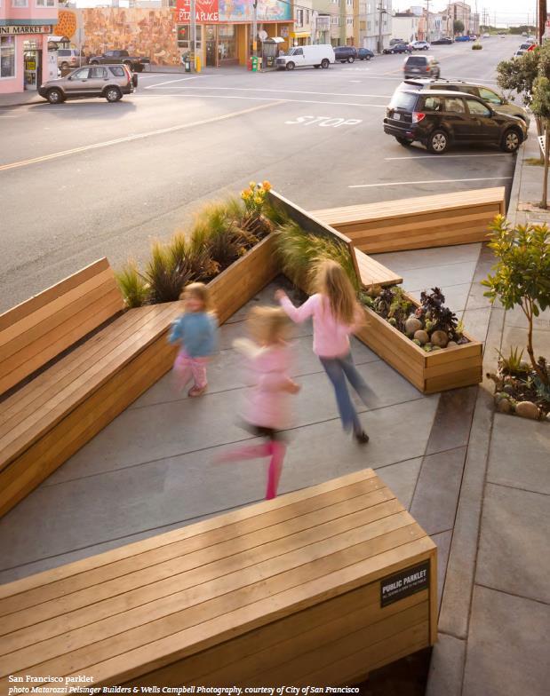 OVERVIEW The term Parklet was first used in San Francisco in 2009 to describe the conversion of an automobile parking space into a mini park.