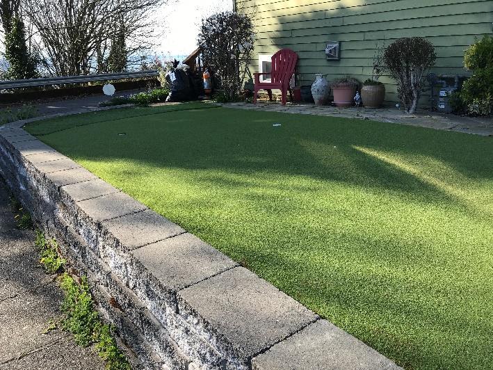 Artificial turf Consider the different types of ground in this neighborhood (turf, asphalt, woodchips, grass). Why are each of them used? How does stormwater interact with them differently?