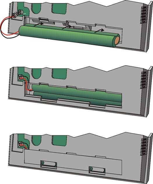 Figure 3: Connecting the Battery 1. Insert the backup battery s plug into the connector labelled BATT. Partial view of the backside of the Magellan console. Battery compartment 2.