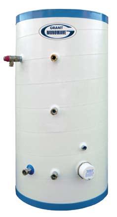 Grant MonoWave Cylinder Range Duplex stainless steel unvented direct and indirect single-coil, mains pressure cylinders for economical hot water storage within the home.
