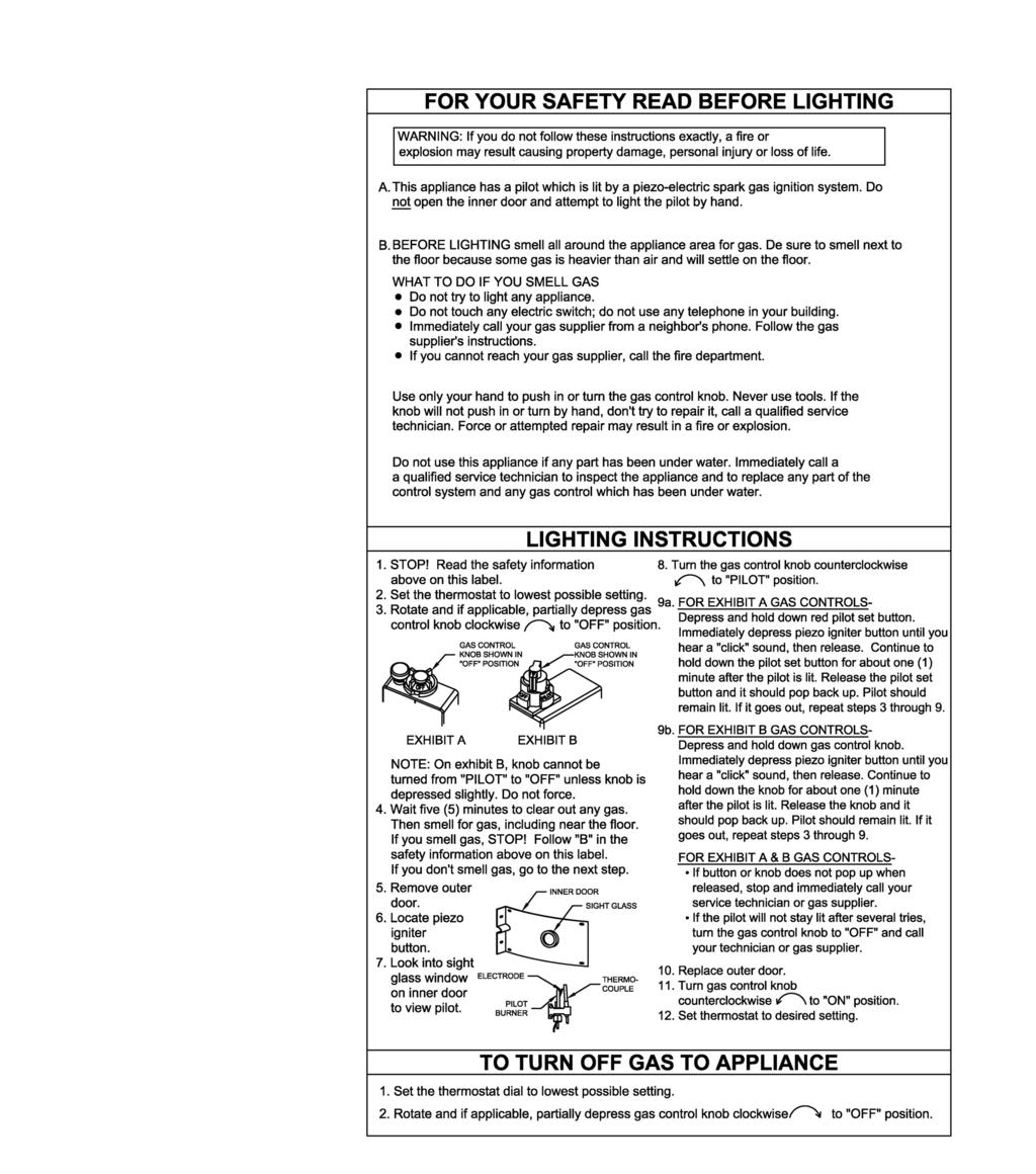 Lighting & shutdown instructions White
